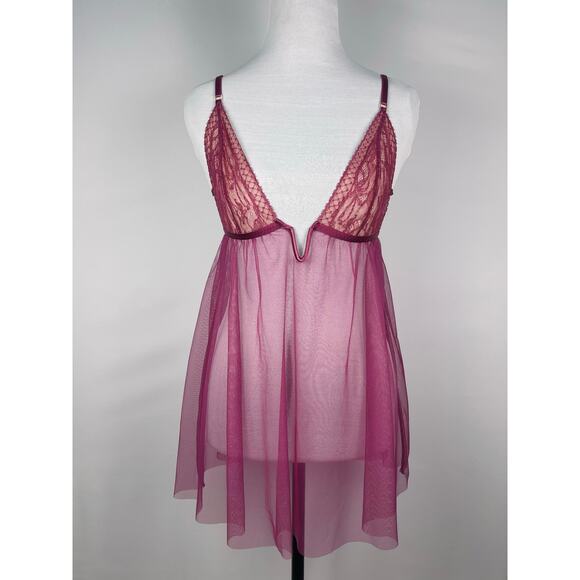 Victoria's Secret Other - NWT Victoria’s Secret Sheer Lace Mesh Babydoll Chemise Lingerie Berry Size M
